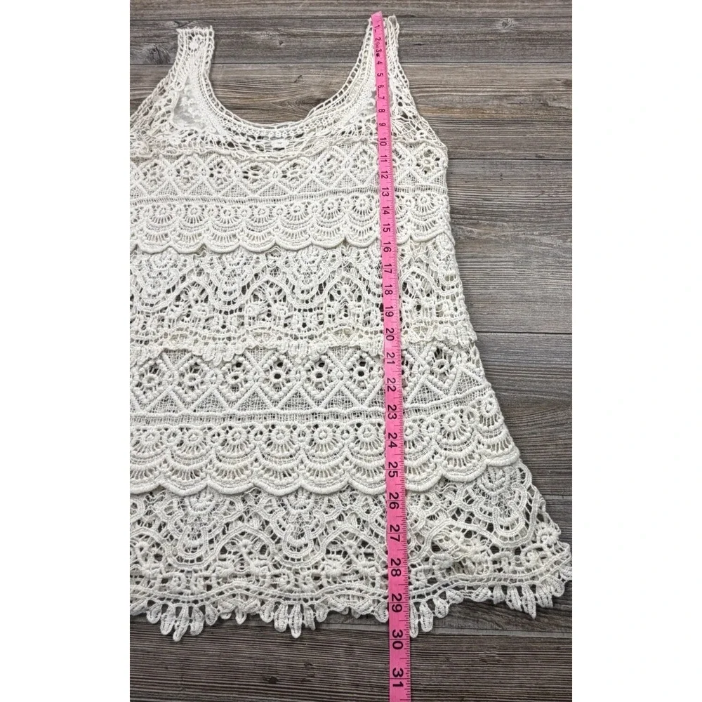 Solitaire Crochet Lace Beige Cotton Tank Coverup MED Beach Boho Resort‎ Beach